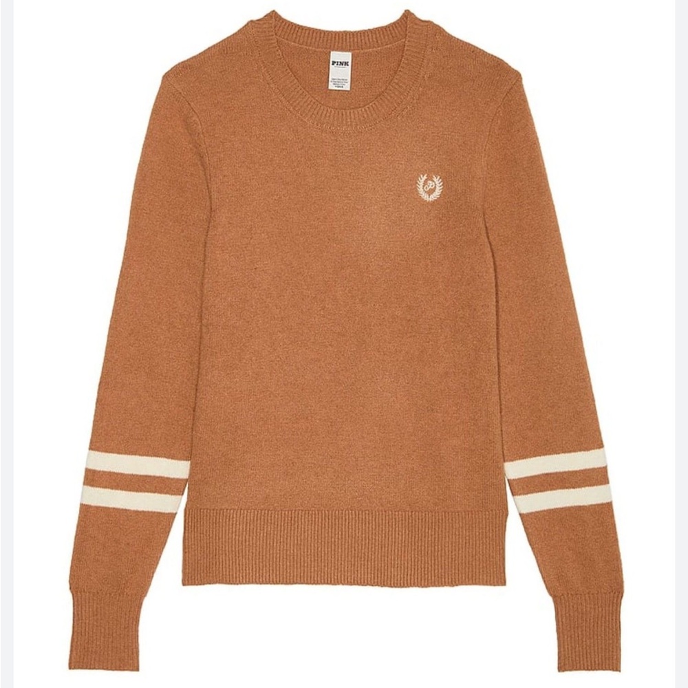Victoria’s Secret Pink Collegiate Varsity Tan Sweater size Small NWT